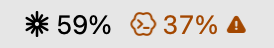eaSpot in the menu bar: Claude 59% left, Codex 37% left with a warning